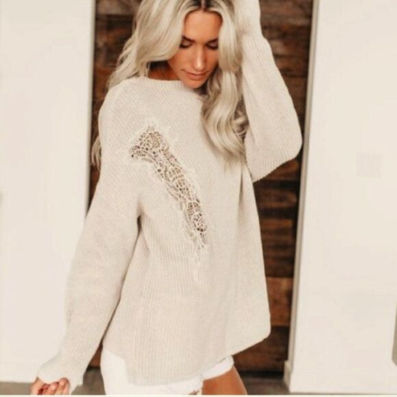 Vici | Rib knit cotton sweater with crochet - Picture 1 of 10